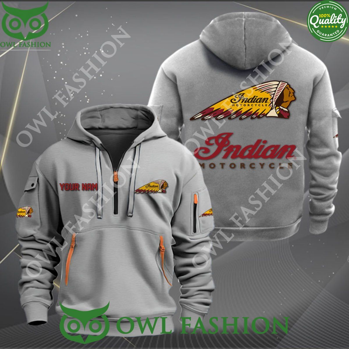 American automotive manufacturer Indian Motorcycle Custom Name Color 2D quarter zip hoodie