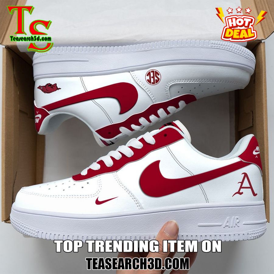 Amazing Nike Logo Air Force 1 Nike Shoes, Sport Team AF1 Shoes 4 Arkansas Razorbacks Custom Nike Logo AF1 Shoes