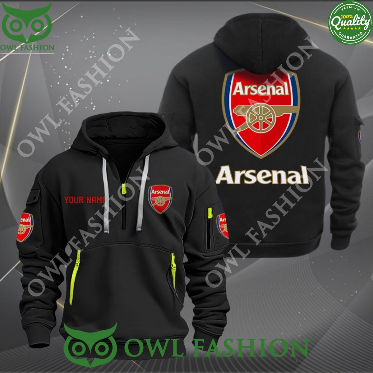 Arsenal FC Custom name Premier League Quarter Zip Hoodie