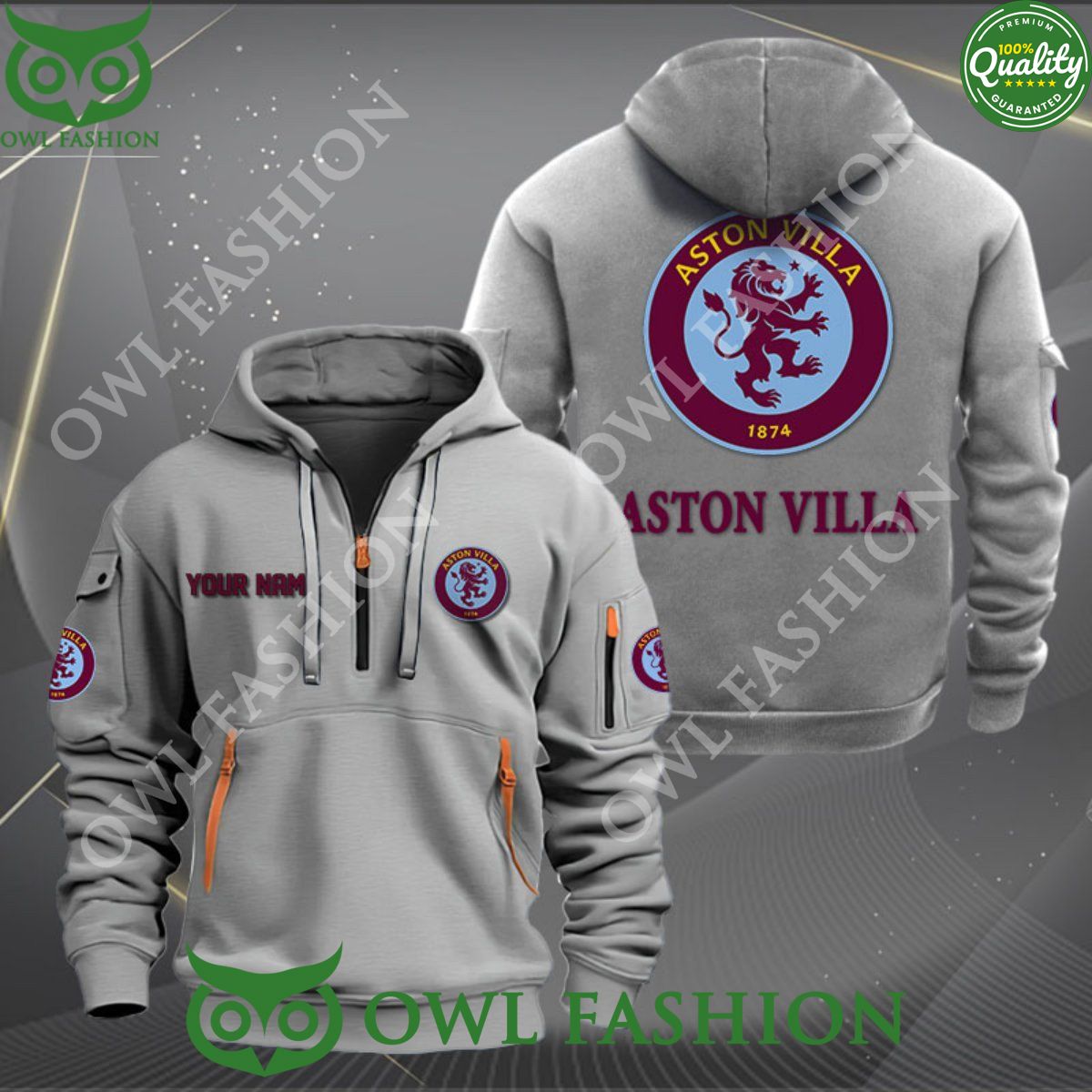 Aston Villa Football Team Customized Premier League Zip Hoodie