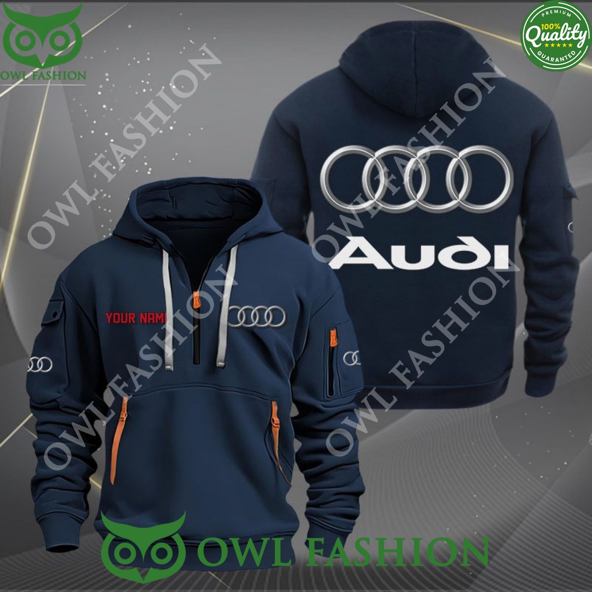 Audi Car Brand Customized 2D Half Zipper Hoodie