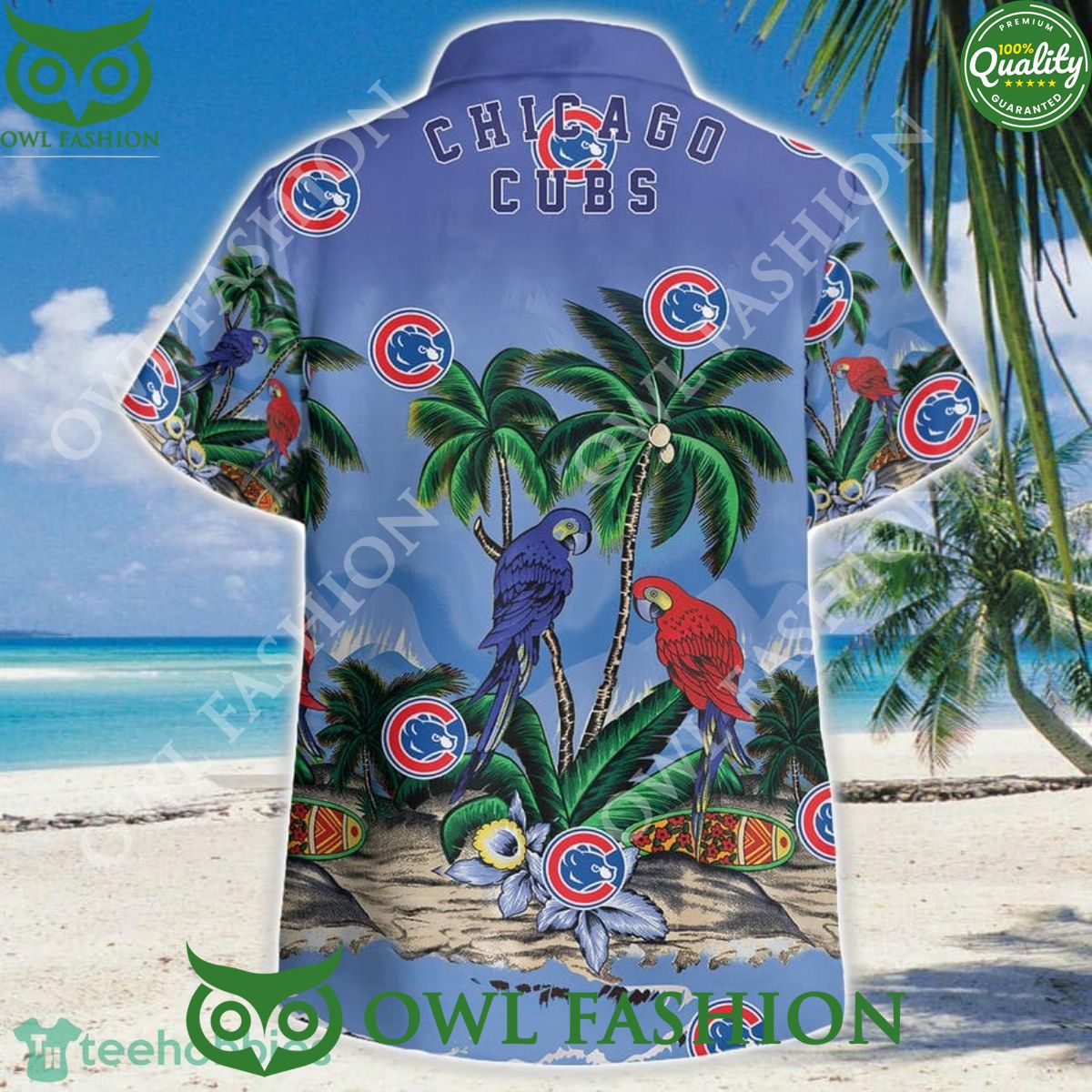 Beach Chicago Cubs Parrots Couple 3D Hawaiian Shirt For summer