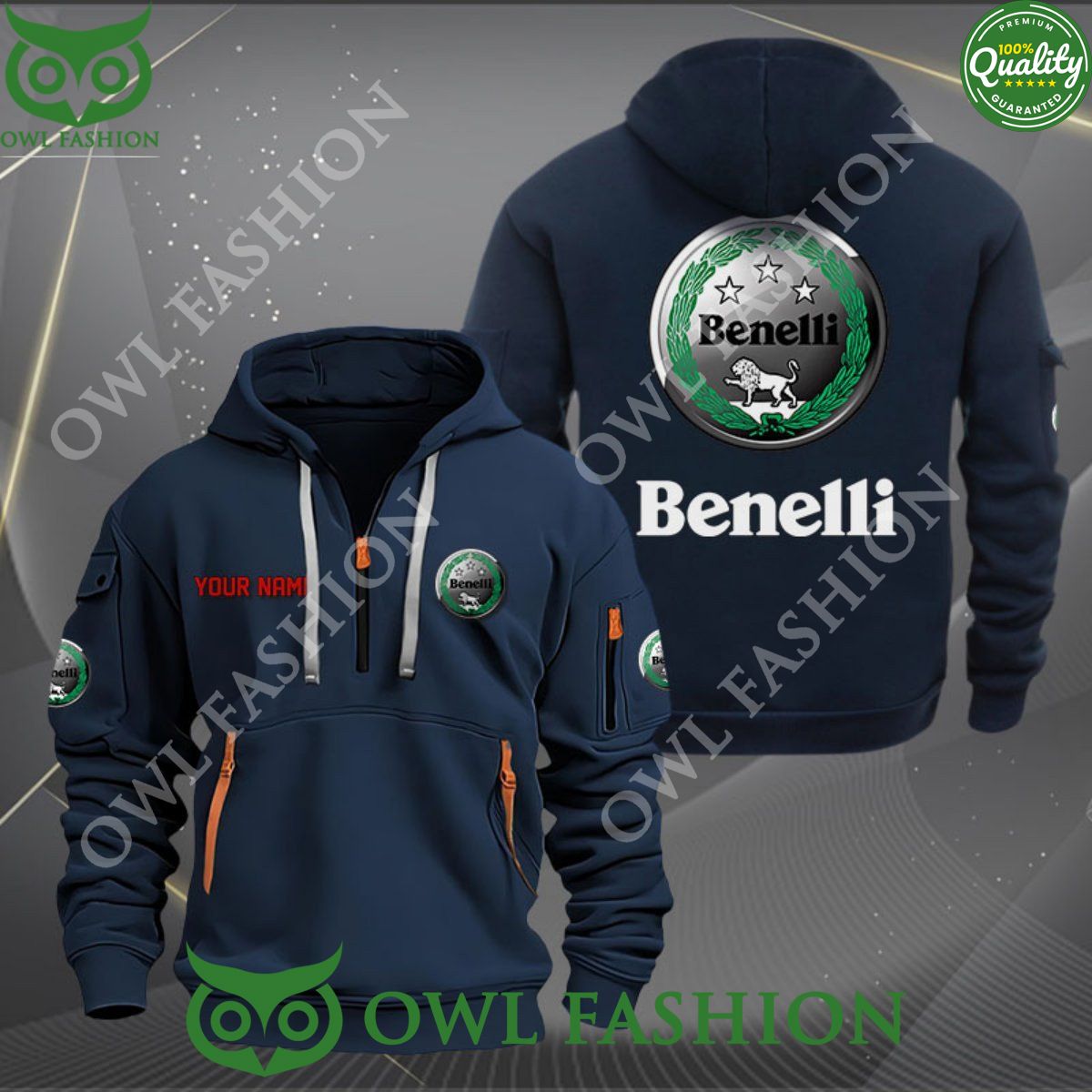 Benelli Motorcycles Luxury Brand Customized Color 2d quarter zip hoodie