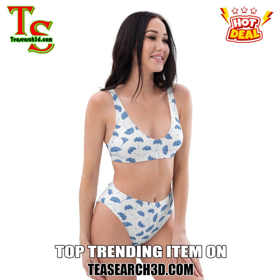 Top Hot Trending Bikini Set Best Gift For Women 9 Blue Ginkgo Leaf High Waisted Bikini Set