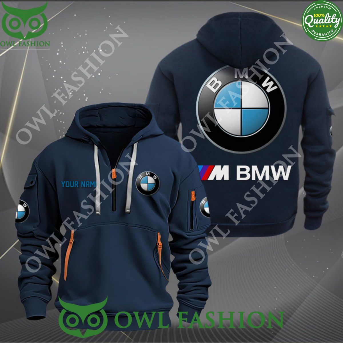 BMW M Car Motor Personalized 2D Half Zipper Hoodie