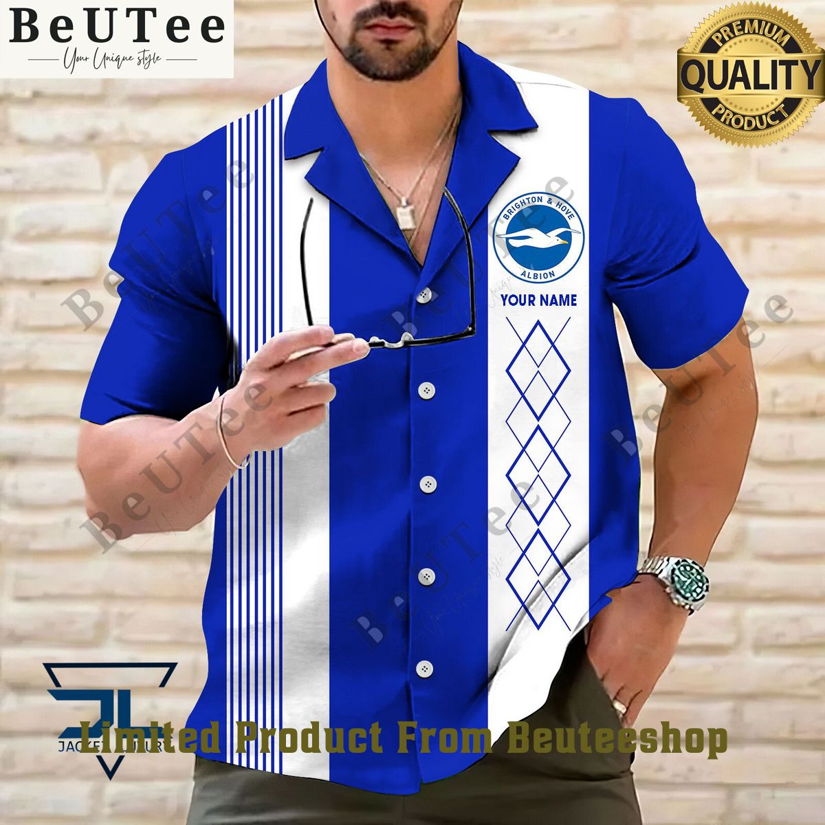 Brighton & Hove Albion F.C Football Team Customized Striped Hawaiian Shirt