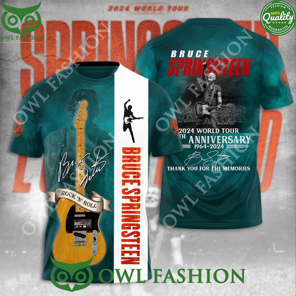 Bruce Springsteen World Tour 1964 2024 Anniversary Rock 3D t shirt