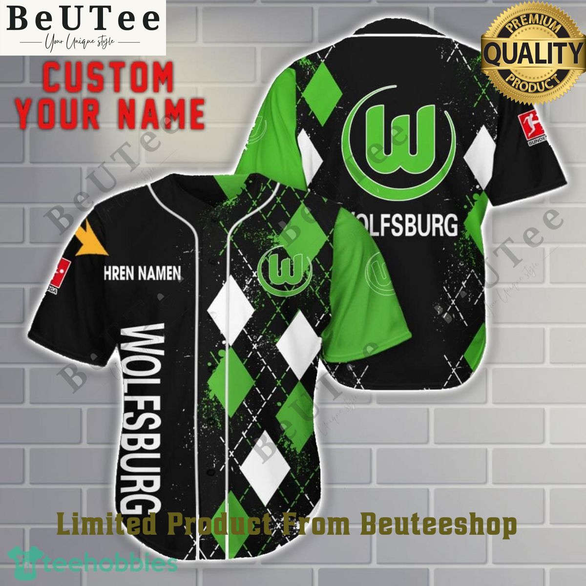 Bundesliga Champ VfL Wolfsburg Custom Name 3D Baseball Jersey Shirt