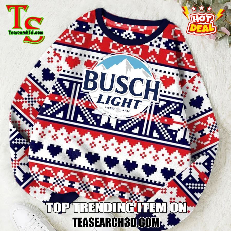 High Quality Drinking Game Ugly Christmas Sweater 4 Busch Light Heart Symbol Ugly Christmas Sweater