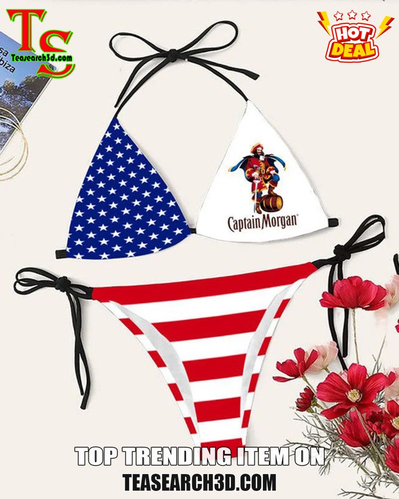 Drink Bikini Women Summer Sale 2024 2 Captain Morgan American Flag Triangle Bikini Set
