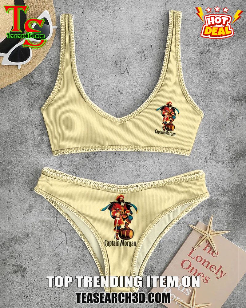 Top Hot Trending Women Drink High Waisted Bikini Sets 3 Captain Morgan Beige High Waisted Bikini Set
