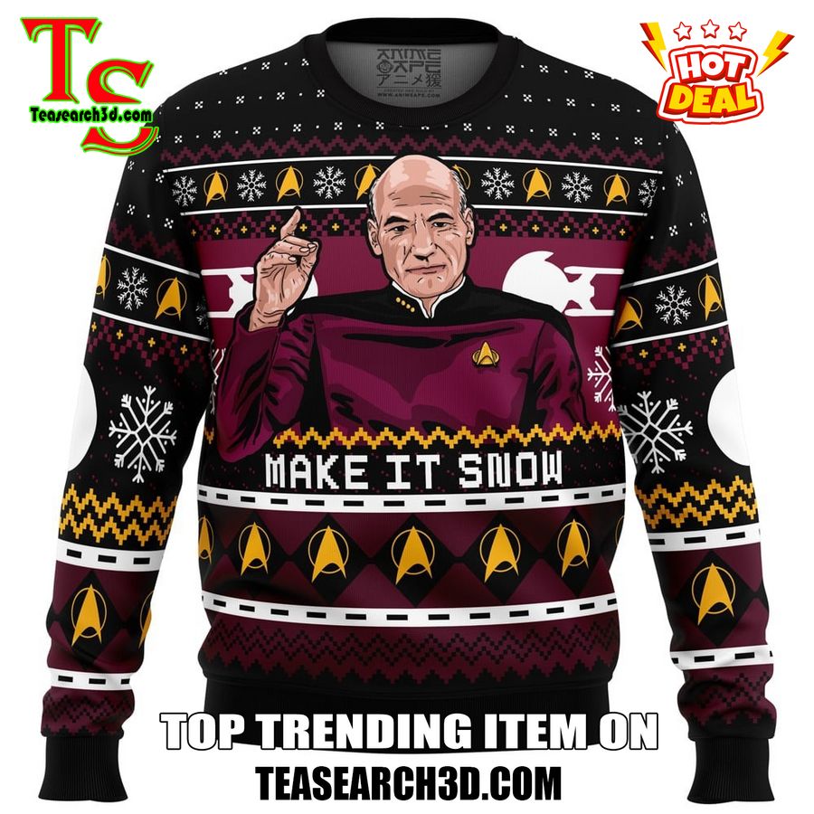 Amazing Trending Christmas Ugly Sweater With Free Shipping 2 Captain Picard Make It Snow Ugly Christmas Sweater