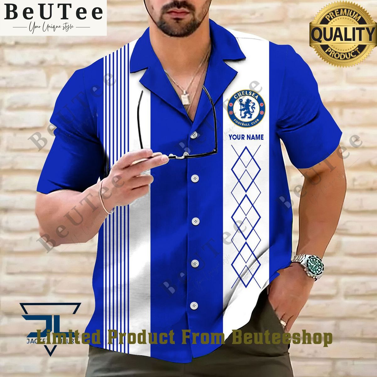 Chelsea F.C. EFL Champion Personalized Striped Hawaiian Shirt