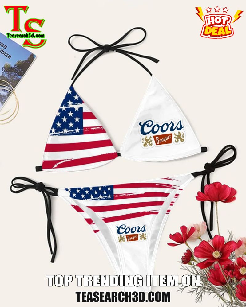Drink Bikini Women Summer Sale 2024 5 Coors Banquet American Flag Triangle Bikini Set
