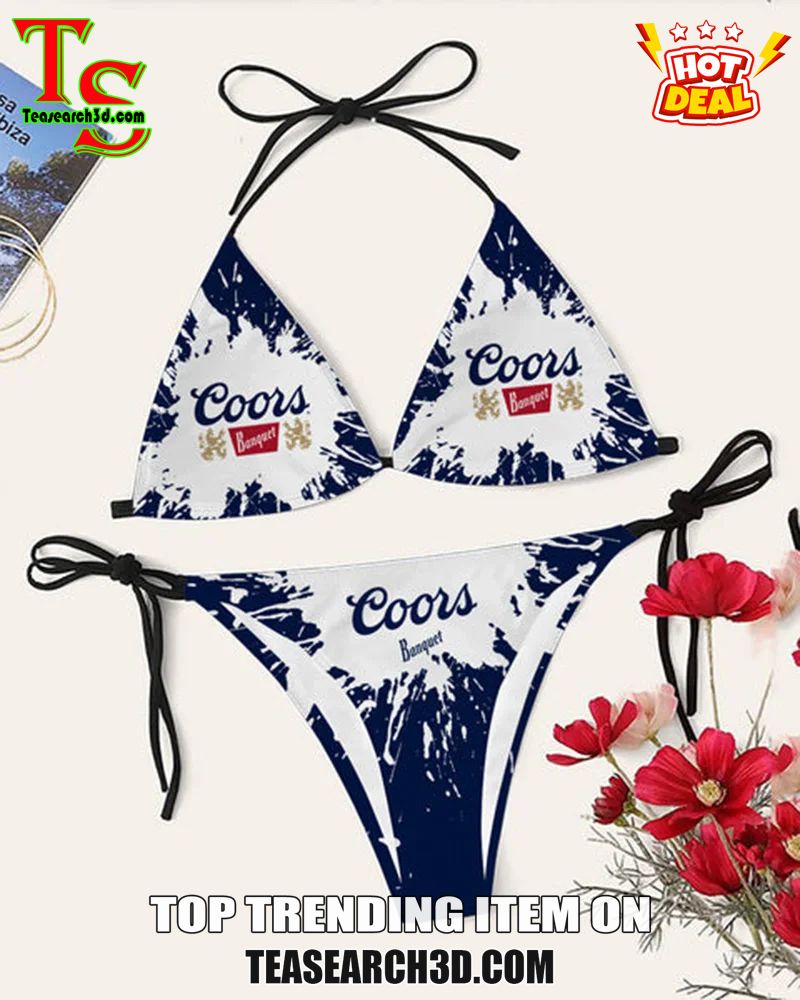 Drink Bikini Women Summer Sale 2024 6 Coors Banquet Navy Tie Dye Triangle Bikini Set