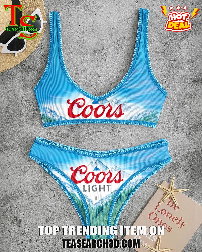 Top Hot Trending Women Drink High Waisted Bikini Sets 6 Coors Light Blue Women High Waisted Bikini Sets