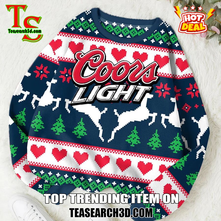 High Quality Drinking Game Ugly Christmas Sweater 9 Coors Light Heart Navy Blue Ugly Christmas Sweater