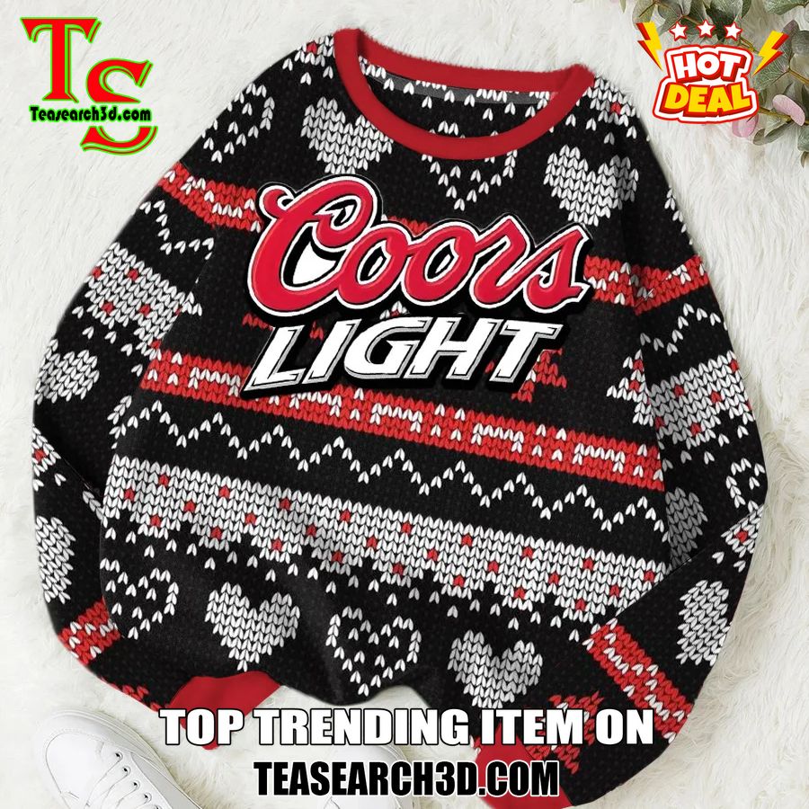High Quality Drinking Game Ugly Christmas Sweater 10 Coors Light Heart Symbol Ugly Christmas Sweater Black Red