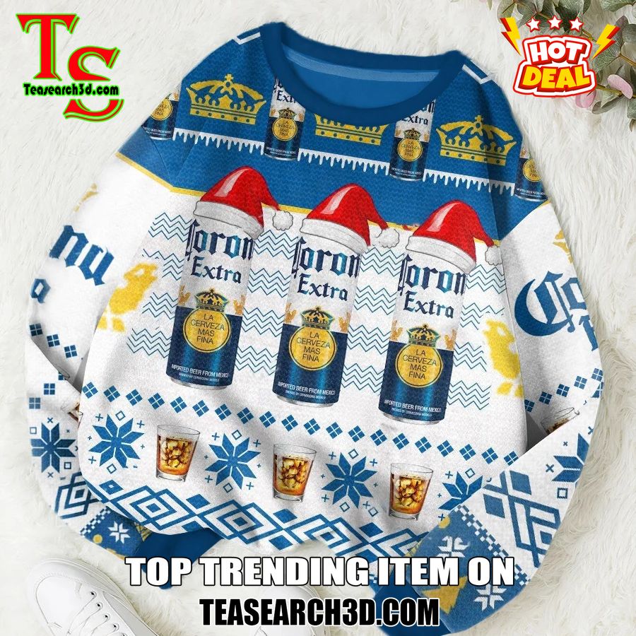 High Quality Drinking Game Ugly Christmas Sweater 13 Corona Extra Beer Santa Hat Ugly Christmas Sweater