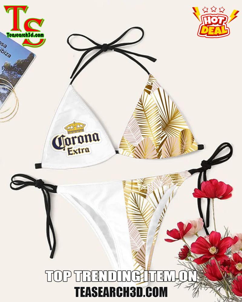 Drink Bikini Women Summer Sale 2024 8 Corona Extra Gold Leaf Triangle Bikini Set