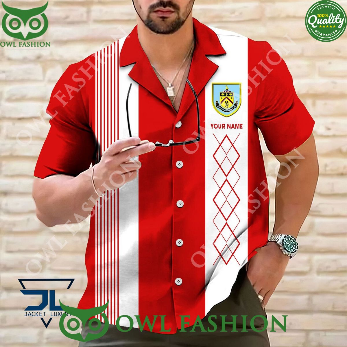 Custom Name Burnley Fc Stripe Lines Red EFL Championship hawaiian shirt