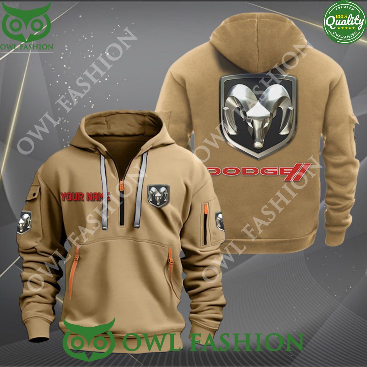 Custom name Dodge Automobile company 2d half zipper hoodie