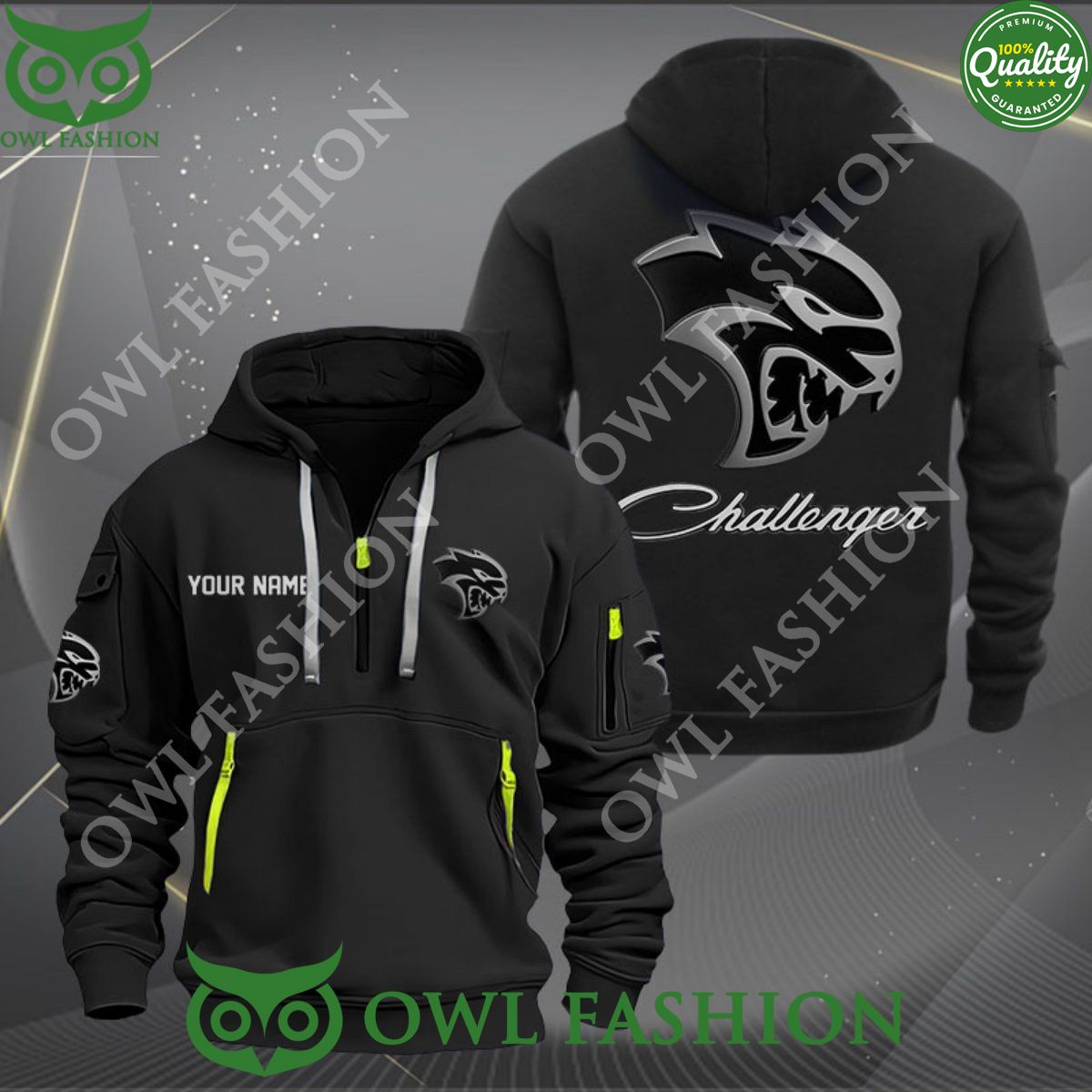 Custom name Dodge Challenger American automobile 2d half zipper hoodie