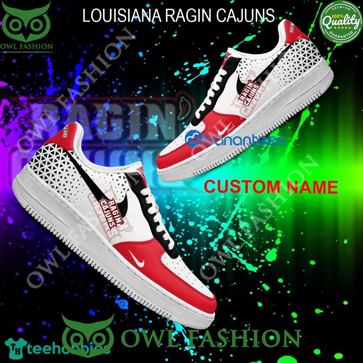 Custom Name Louisiana Ragin Cajuns NCAA Air Force 1 Shoes