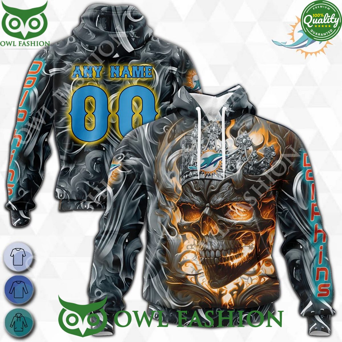 Custom Name Number NFL Miami Dolphins Skull Crown Special Hoodie shirt