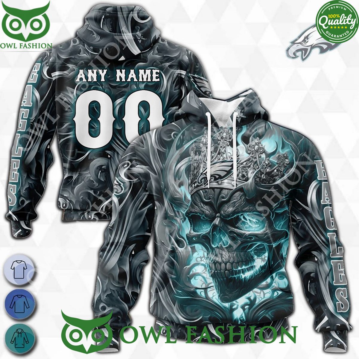 Custom Name Number Philadelphia Eagles Skull Crown NFL Special Edition Hoodie shirt