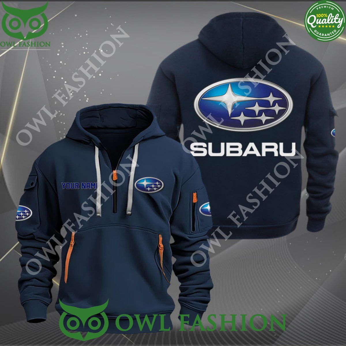 Custom name Subaru car 2d half zipper hoodie