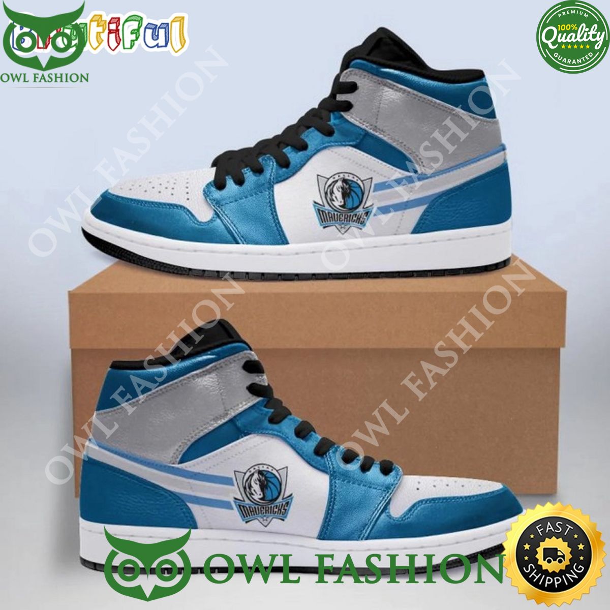 Dallas Mavericks NBA Blue White Air Jordan 1 High Shoes