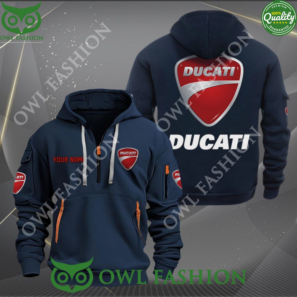 Ducatti Automotive manufacturer Motorcycle Custom Name Color 2D quarter zip hoodie