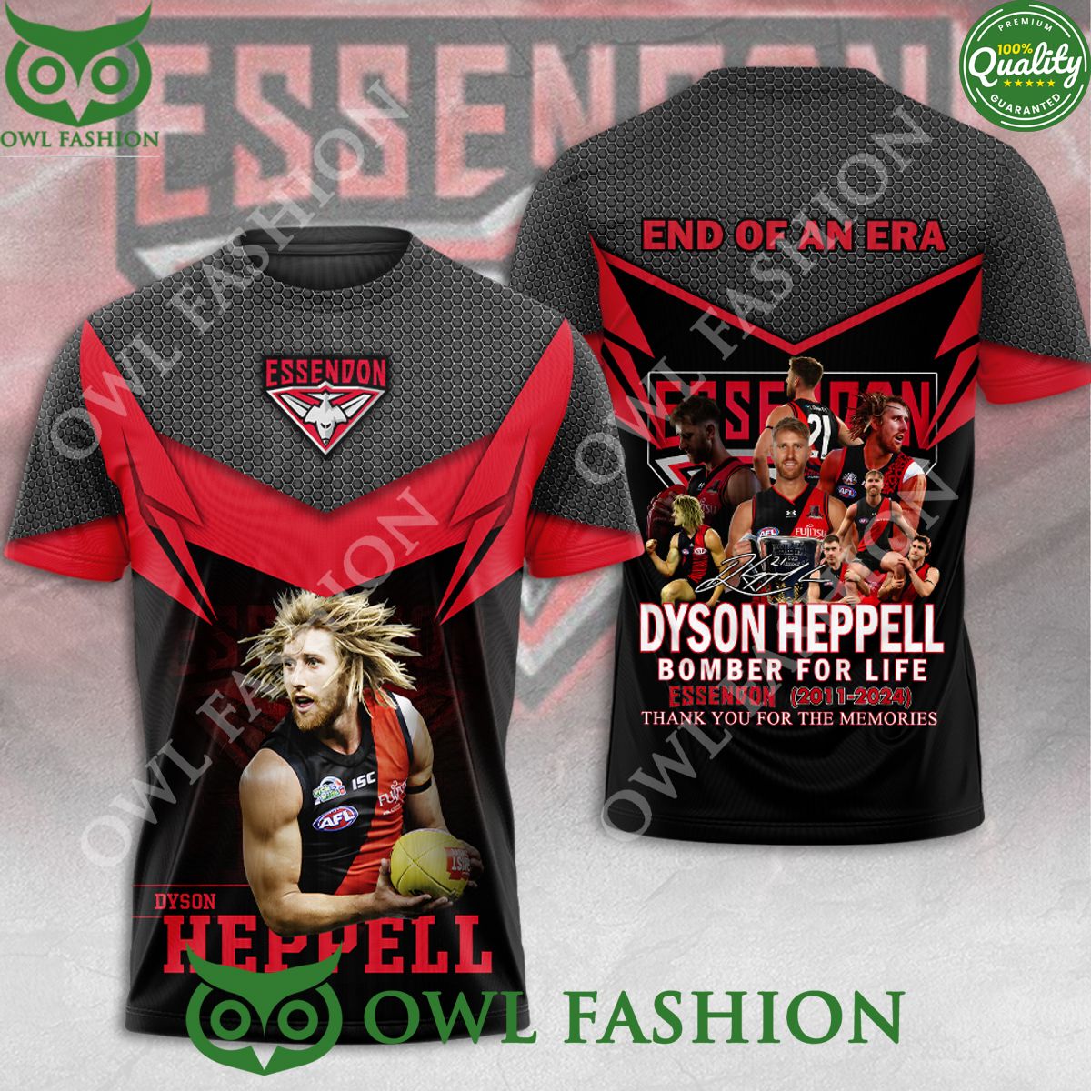 Dyson Heppell Essendon FC Bomber For Life 3D t shirt