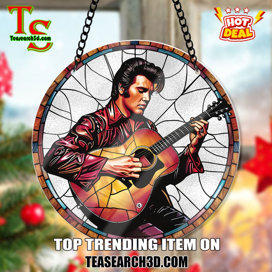 Hot Stained Glass Suncatchers ideas in 2024 6 Elvis Presley Guitarist Stained Glass Suncatcher Ornament
