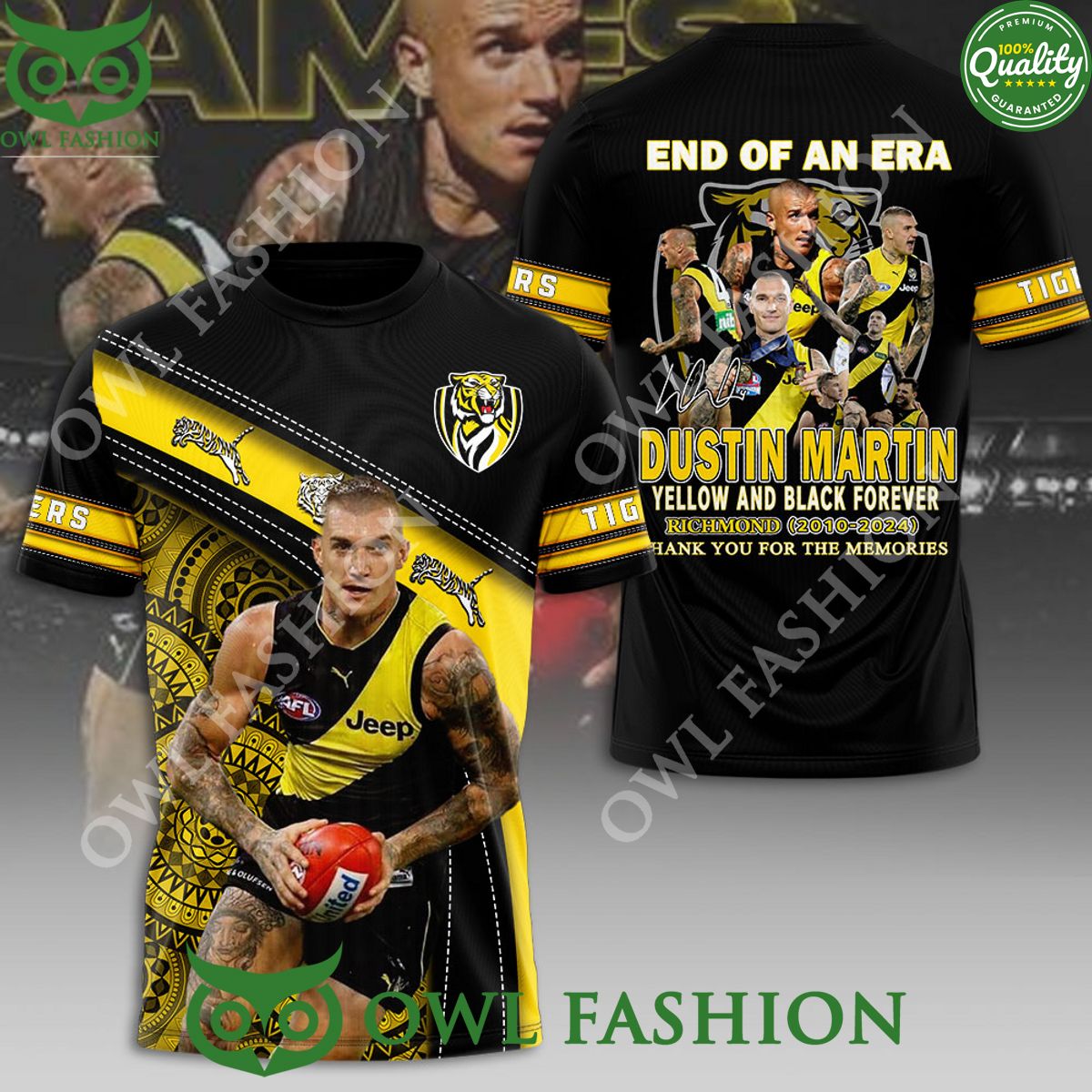 End of an era Richmond FC Dustin Martin black and Yellow forever 3D t shirt