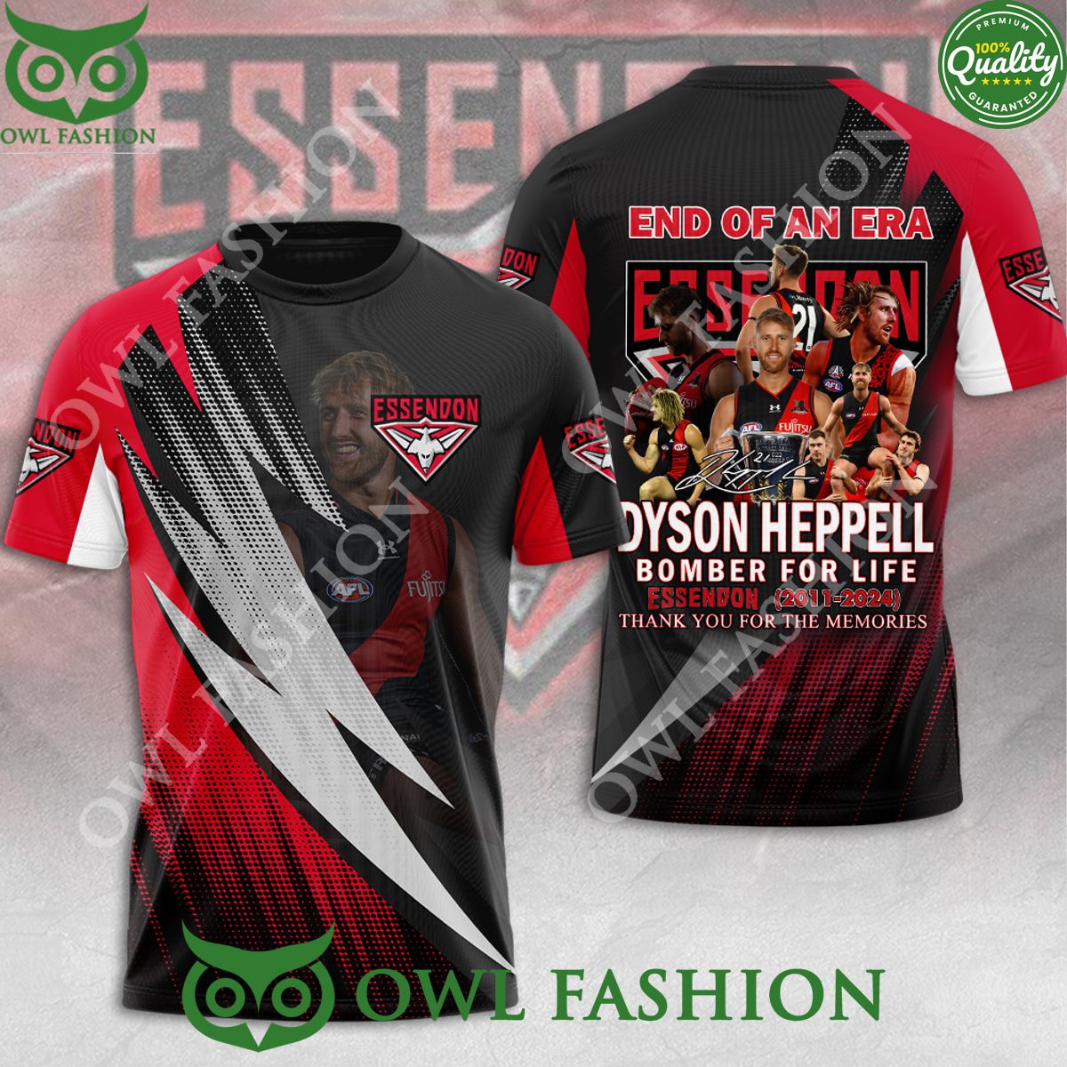 Essendon FC x Dyson Heppell Bomber for life 2011 2024 Memories 3D t shirt