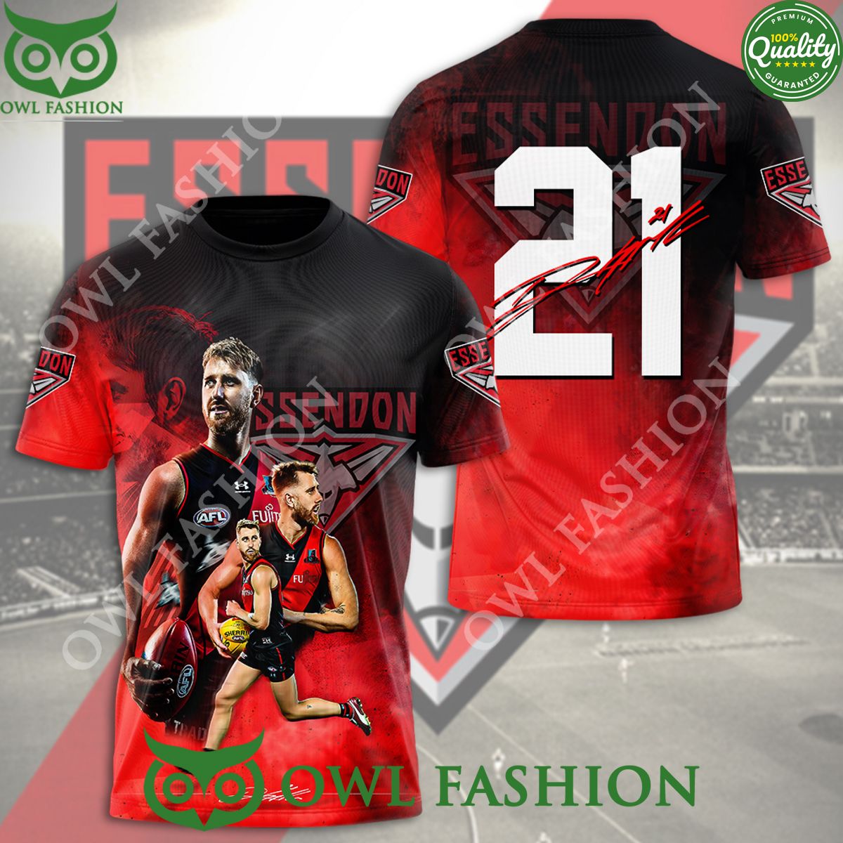 Essendon FC x Dyson Heppell Football Number 21 3D t shirt