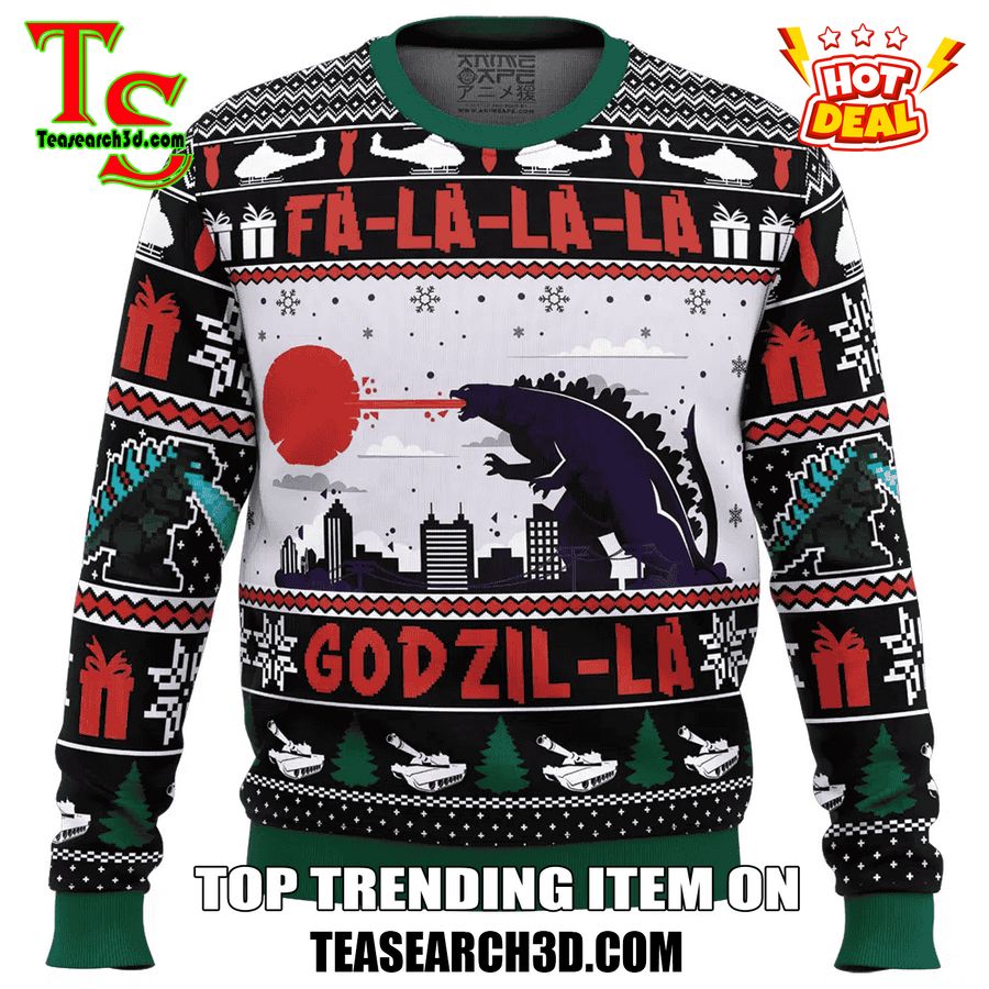 Amazing Trending Christmas Ugly Sweater With Free Shipping 5 FaLaLaLa Godzil-La Godzilla Ugly Christmas Sweater