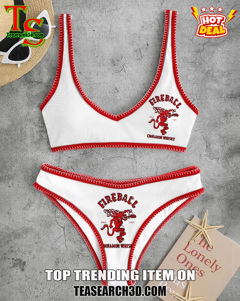 Top Hot Trending Women Drink High Waisted Bikini Sets 15 Fireball Whiskey Red White High Waisted Bikini Sets