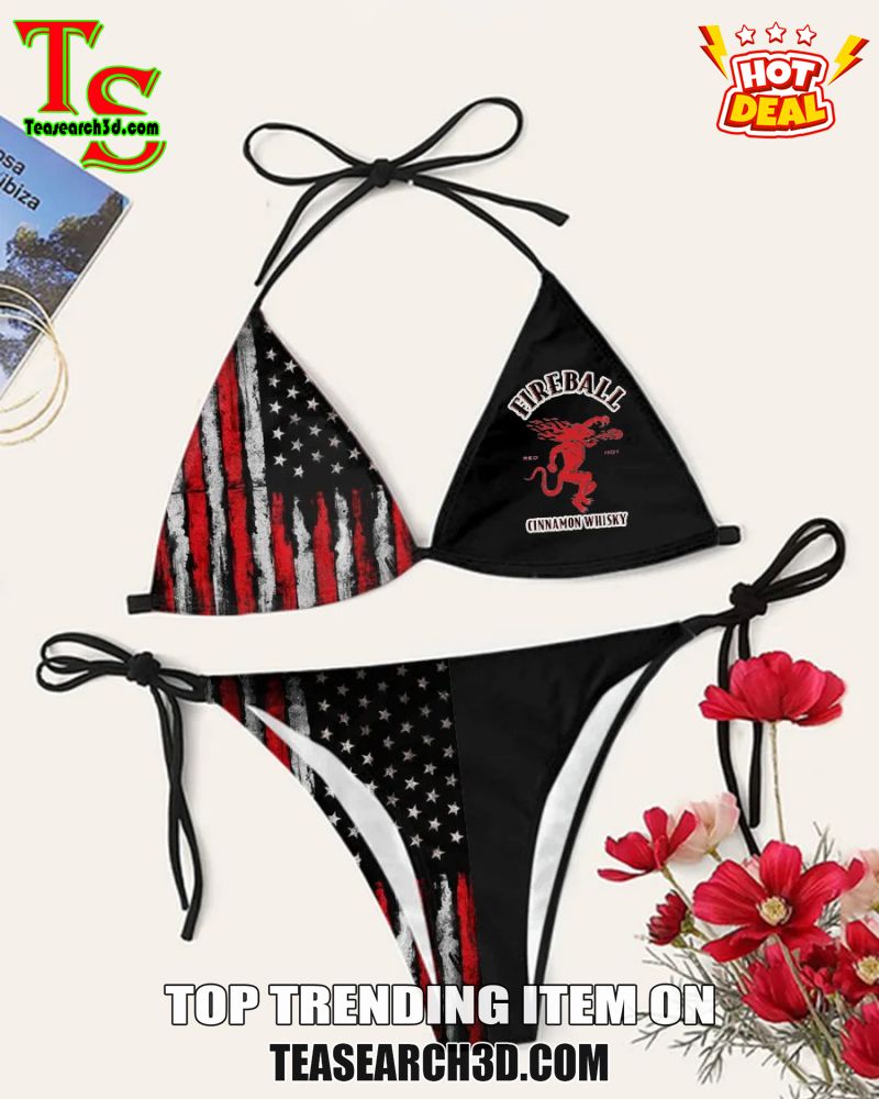 Drink Bikini Women Summer Sale 2024 15 Fireball Whiskey USA Flag Black Triangle Bikini Set