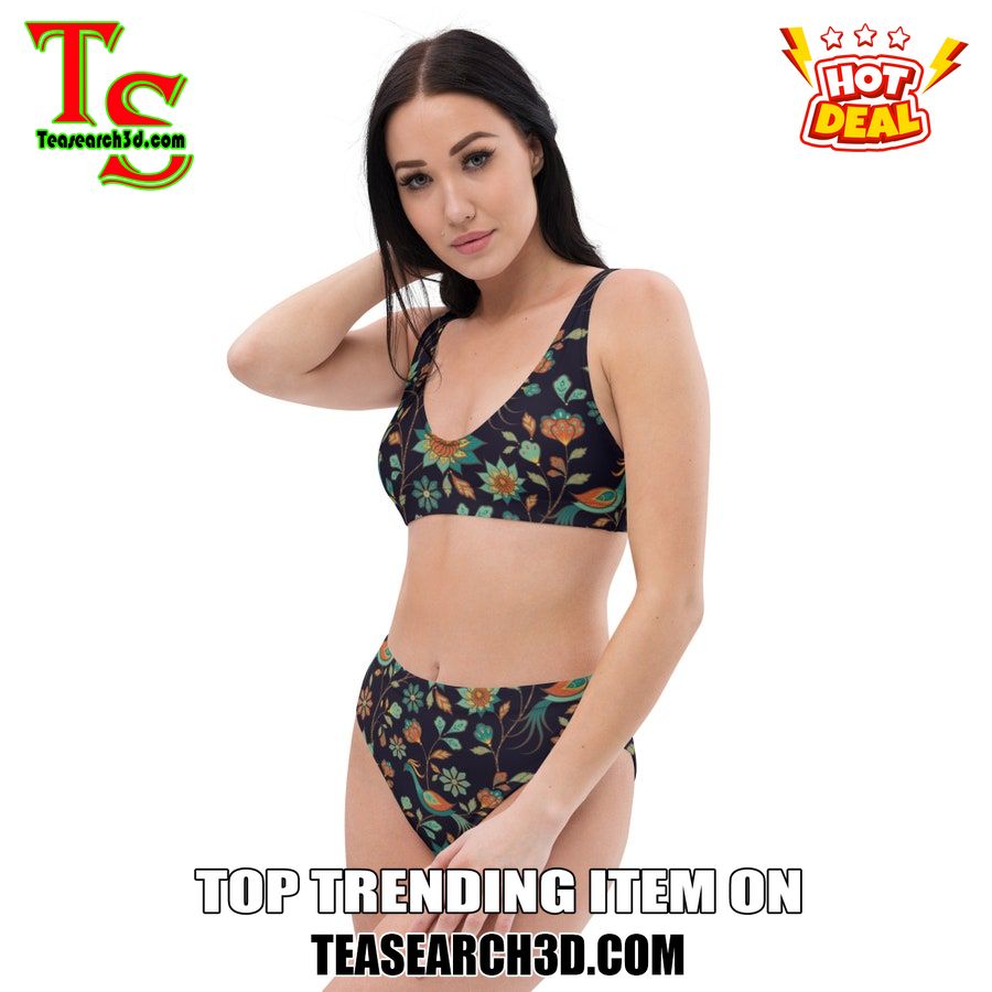Top Hot Trending Bikini Set Best Gift For Women 14 Floral Peacock High Waisted Bikini Set