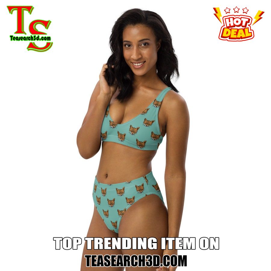 Top Hot Trending Bikini Set Best Gift For Women 15 Funny Fox Face Retro High Waisted Bikini Set