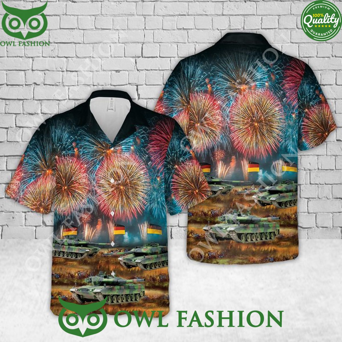 German Army Leopard 2 A7V German Unity Day Celebration Anniversary Fireworks Hawaiian Shirt