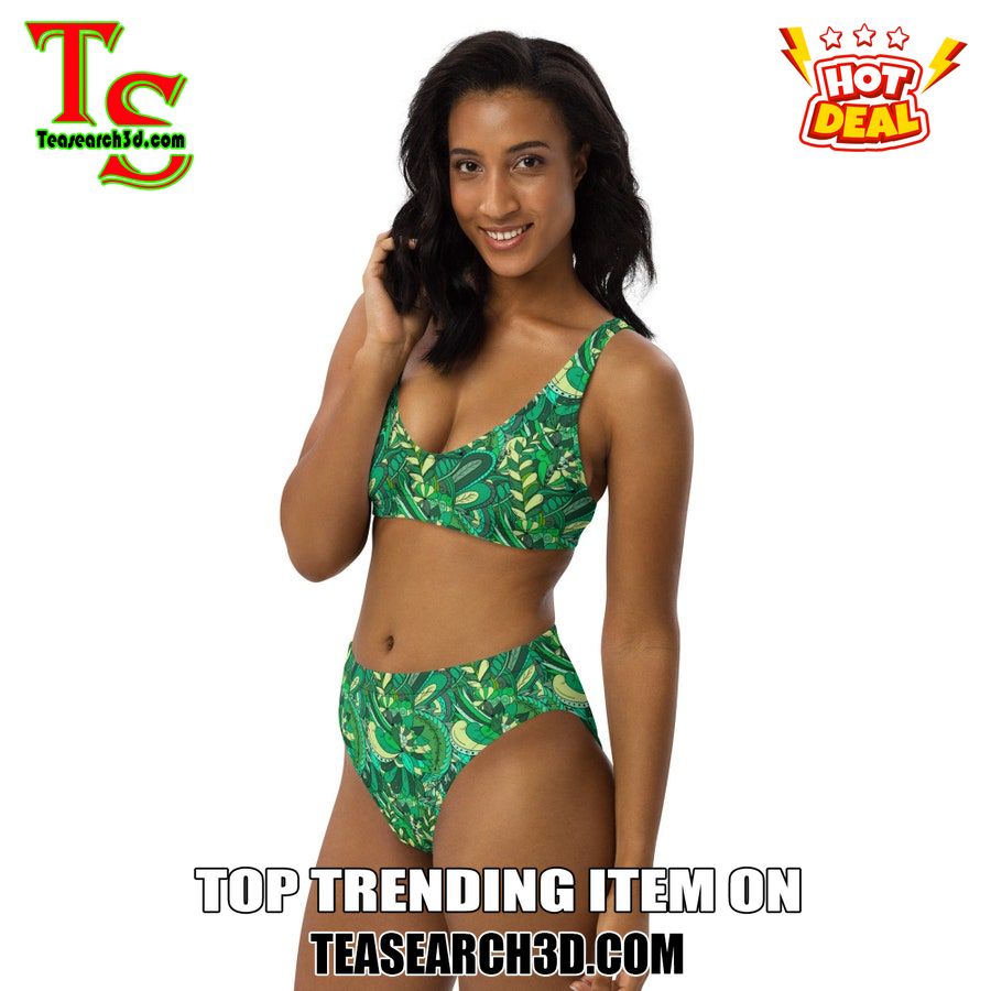 Top Hot Trending Bikini Set Best Gift For Women 16 Green Abstract Geometric High Waisted Bikini Set