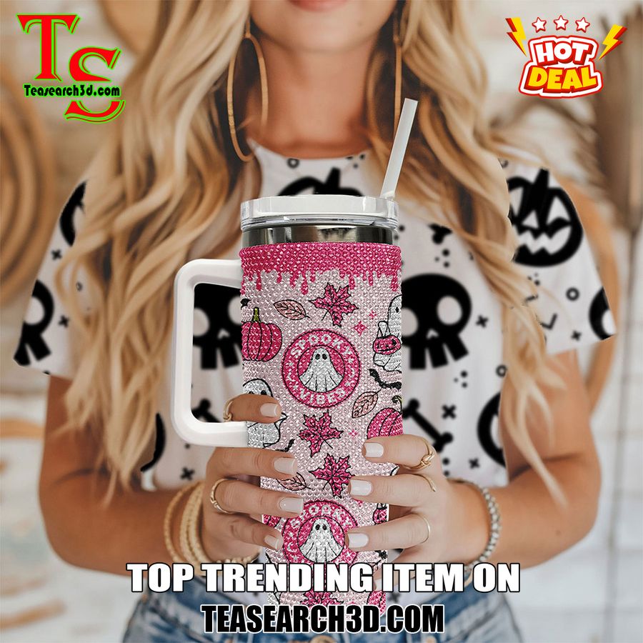 Rhinestone Tumbler With Name On Teasearch 3 Halloween Gift Ghost 40Oz Rhinestone Tumbler