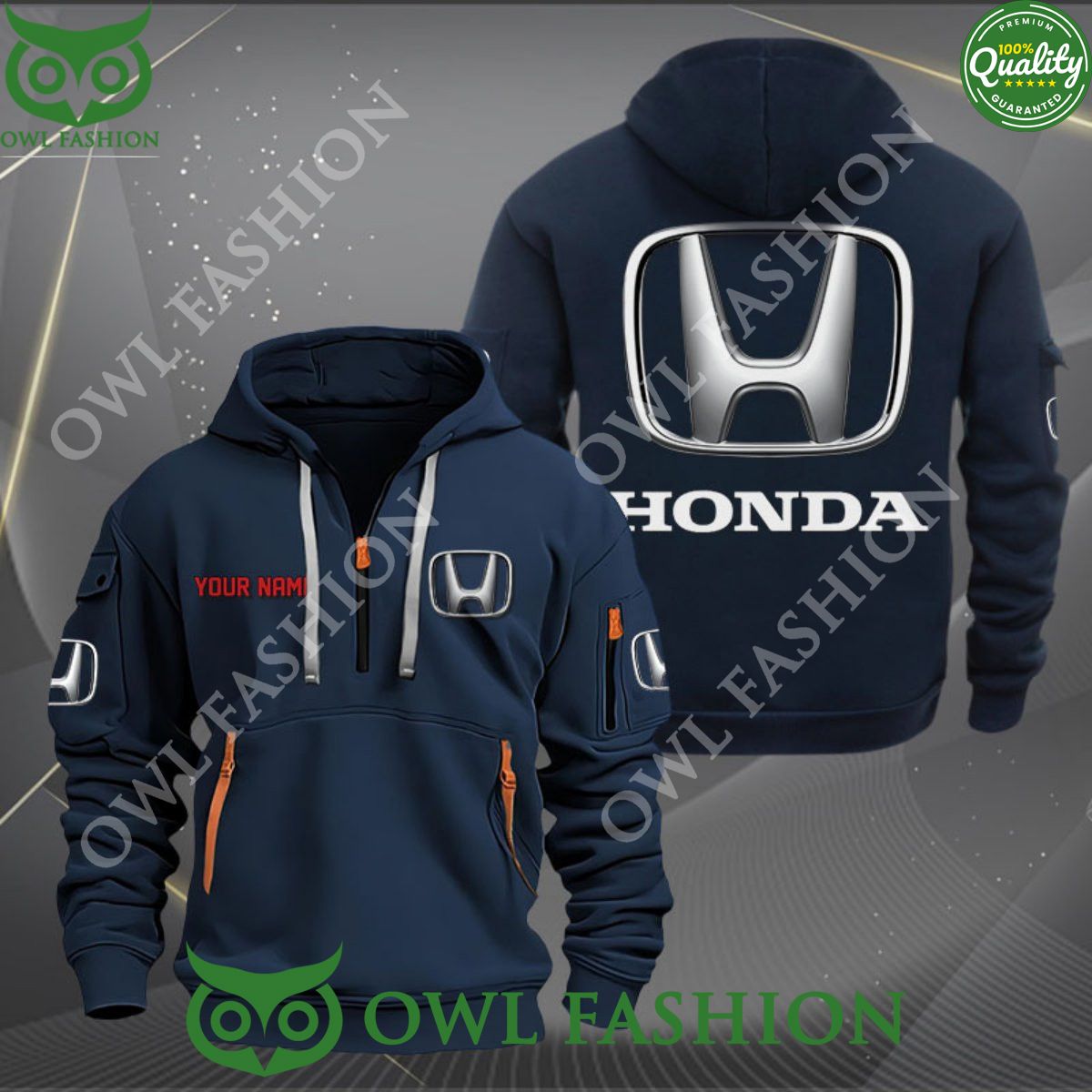 Honda Automobile Customized Limited 2D Half Zipper Hoodie