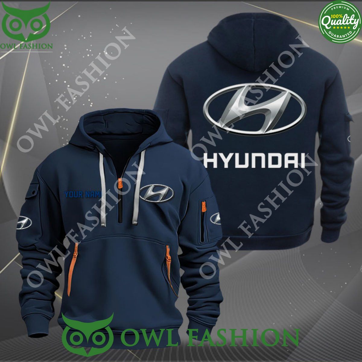 Hyundai Car Motor Personalized 2D Half Zipper Hoodie