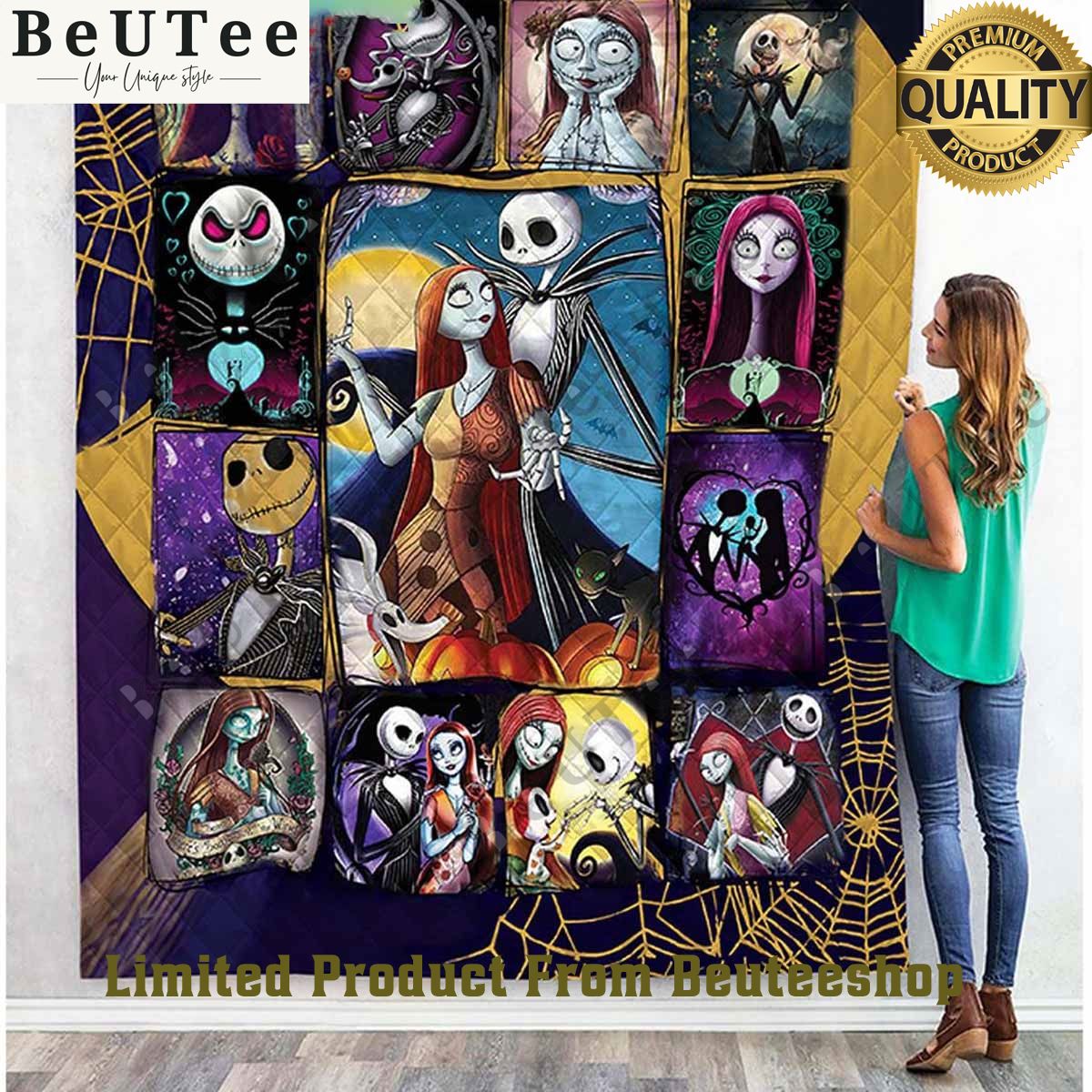 Jack Skellington And Sally True Love Quilt Fleece Blanket