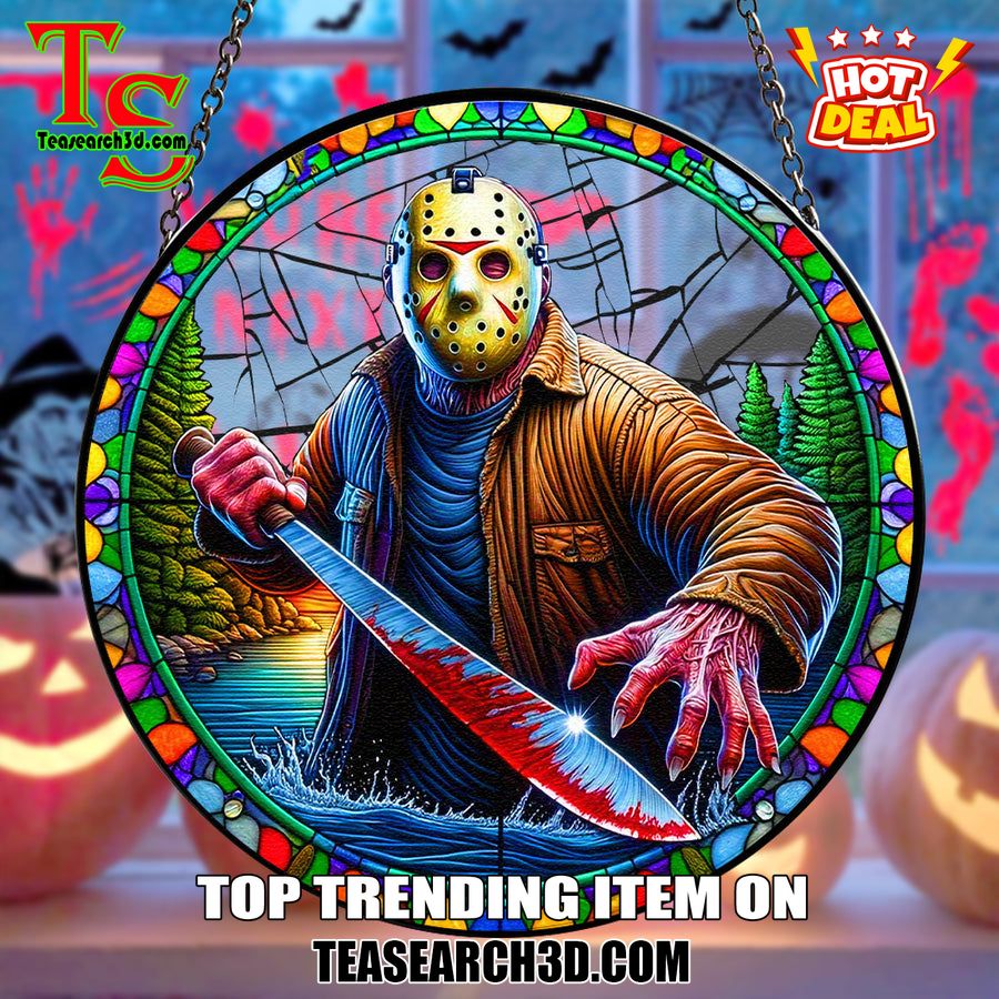 Hot Stained Glass Suncatchers ideas in 2024 8 Jason Voorhees Horror Halloween Stained Glass Suncatcher Ornament